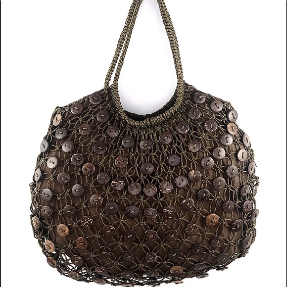 Cappelli Straworld Brown Lg Fishnet ButtonHobo Bag - Picture 9 of 9